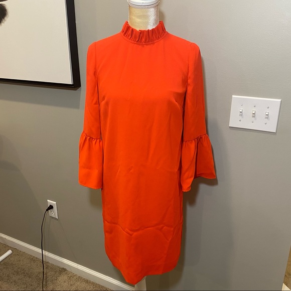 NWT J. Crew Bell Sleeve High Ruffle Collar Sheath Dress - Picture 3 of 12